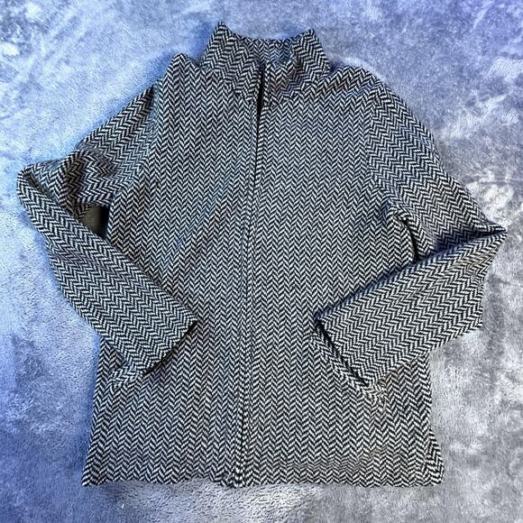 Lauren Ralph Lauren Zip Cardigan Sweater Womens Medium Lambswool Herringbone - Picture 2 of 13
